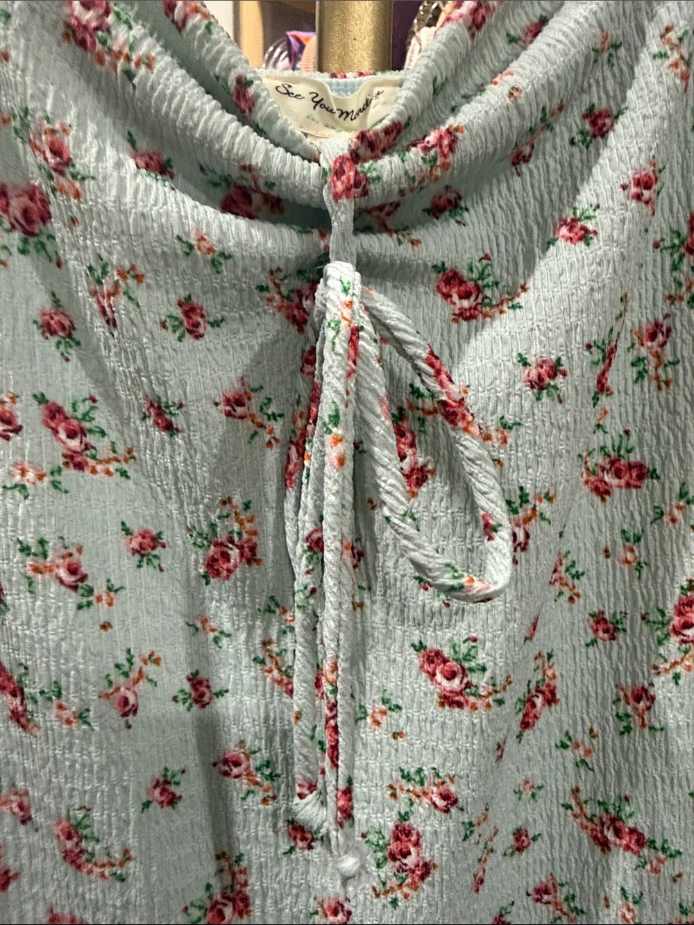 Brand new See You Monday Light Blue Floral Tie-Front Dress small stretch - Picture 8 of 8
